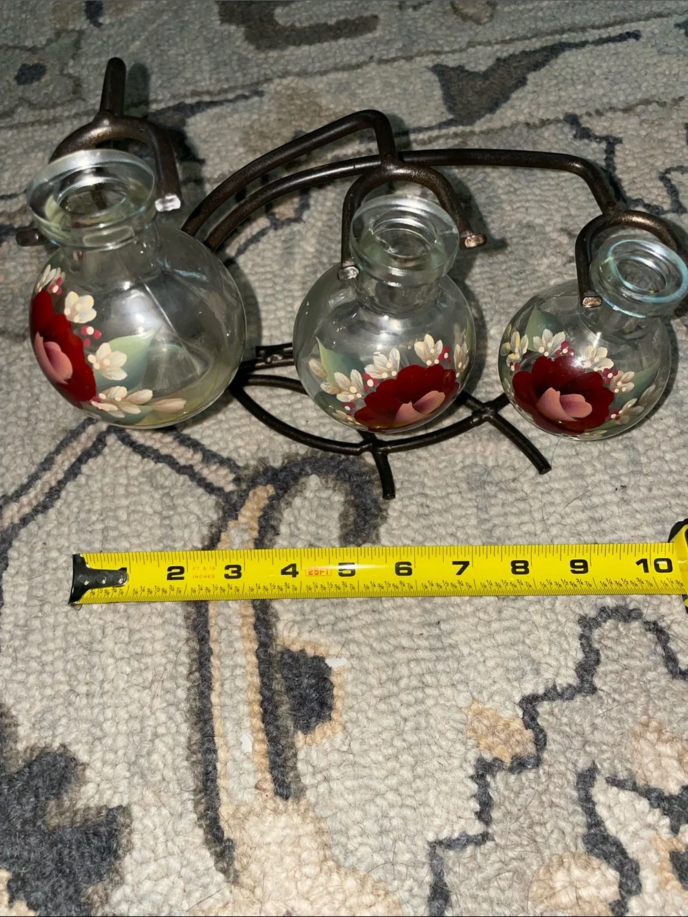 Hand-Painted Floral Glass Vases with Metal Stand - Red Bud Vase Cottage Core